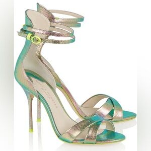 J. Crew X Sophia Webster Iridescent Textured Leather Neon Trim Sandals